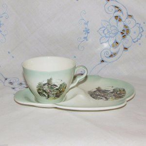 Royal Winton Grimwades Tennis Snack Set Teacup Plate Village Scene England Green
